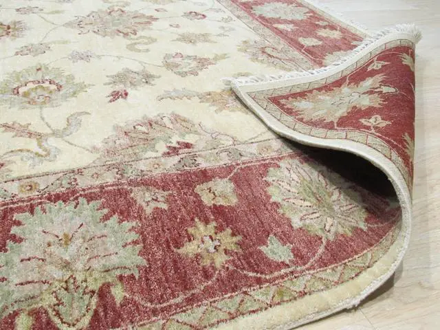 Alt view image 4 of 5 - Hand Knotted Wool Ivory Traditional Oriental Agra Rug, Made in India