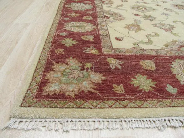 Alt view image 5 of 5 - Hand Knotted Wool Ivory Traditional Oriental Agra Rug, Made in India