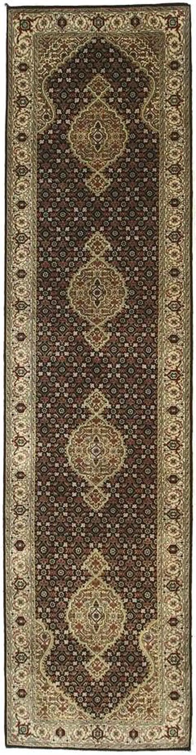 Alt view image 3 of 5 - Black Hand Knotted Wool Traditional Oriental Mahi Rug, Made in India
