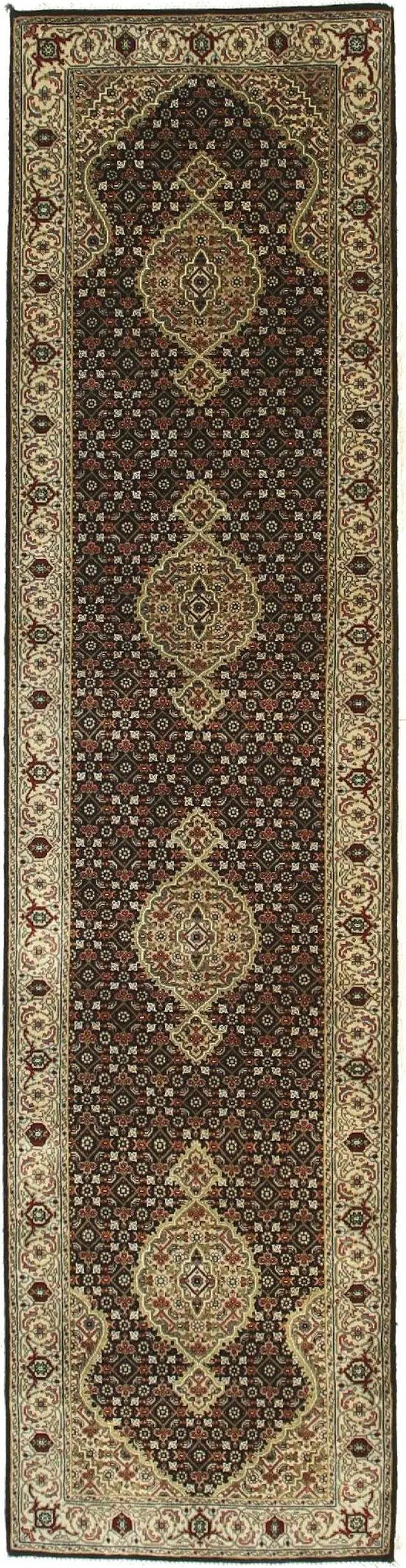 Alt view image 2 of 5 - Black Hand Knotted Wool Traditional Oriental Mahi Rug, Made in India