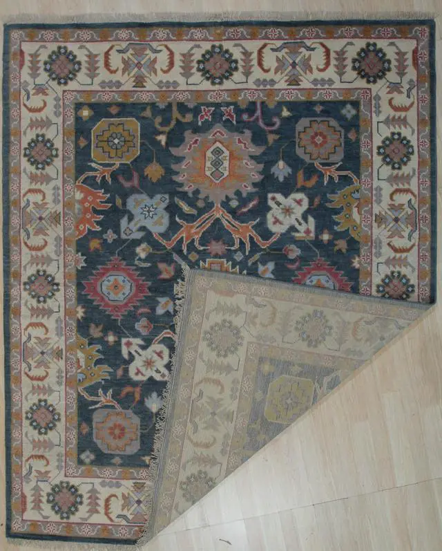 Alt view image 4 of 5 - Hand Knotted Wool Charcoal Traditional Classic Colorful Oushak Classic Rug, Made in India