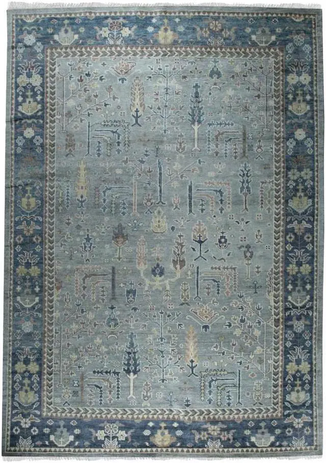 Alt view image 2 of 7 - Light Blue Classic Oriental Oushak Area Rug, Made in India