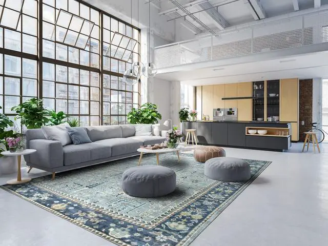 Main image of Light Blue Classic Oriental Oushak Area Rug, Made in India