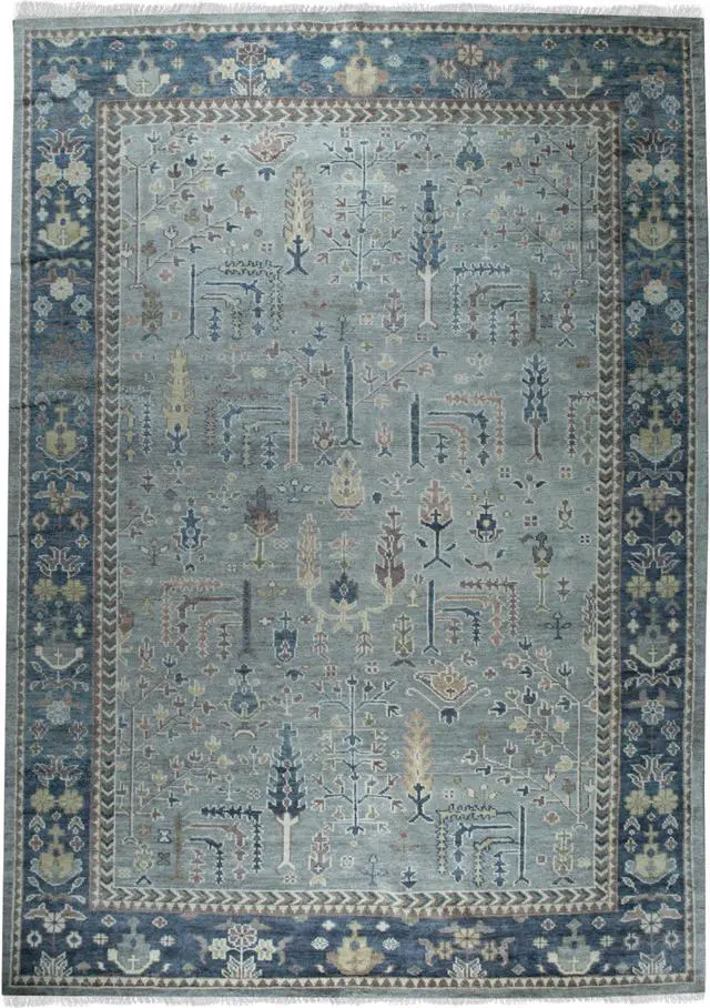 Alt view image 7 of 7 - Light Blue Classic Oriental Oushak Area Rug, Made in India