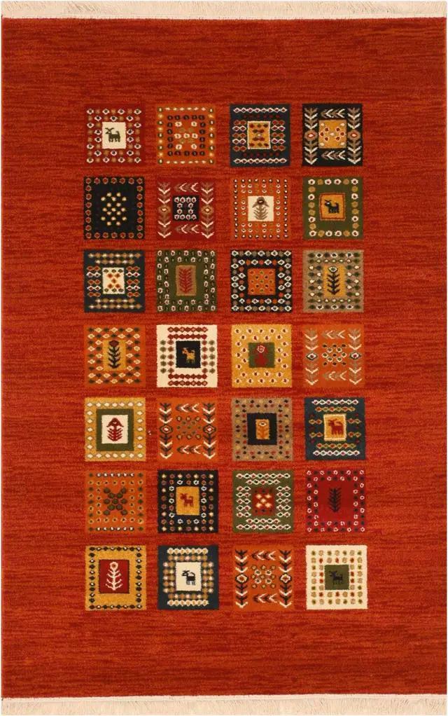 Alt view image 2 of 6 - Rust Bohemian Oriental Gabbeh Rug, Made in India