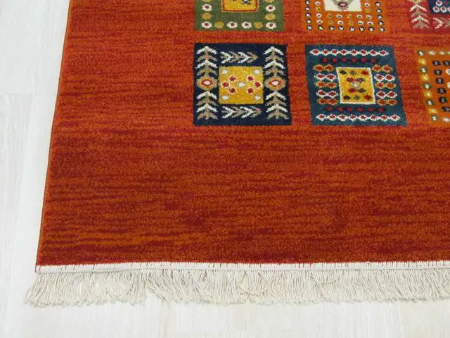 Alt view image 4 of 6 - Rust Bohemian Oriental Gabbeh Rug, Made in India