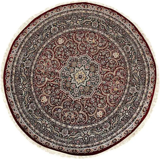 Alt view image 2 of 4 - Hand Knotted Wool Red Traditional Medallion Finely Woven Indo Tabriz Rug, Made in India