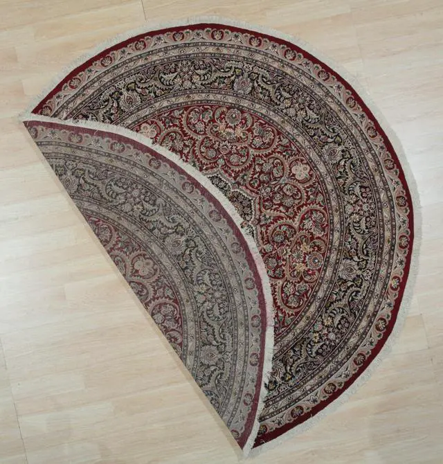 Alt view image 3 of 4 - Hand Knotted Wool Red Traditional Medallion Finely Woven Indo Tabriz Rug, Made in India