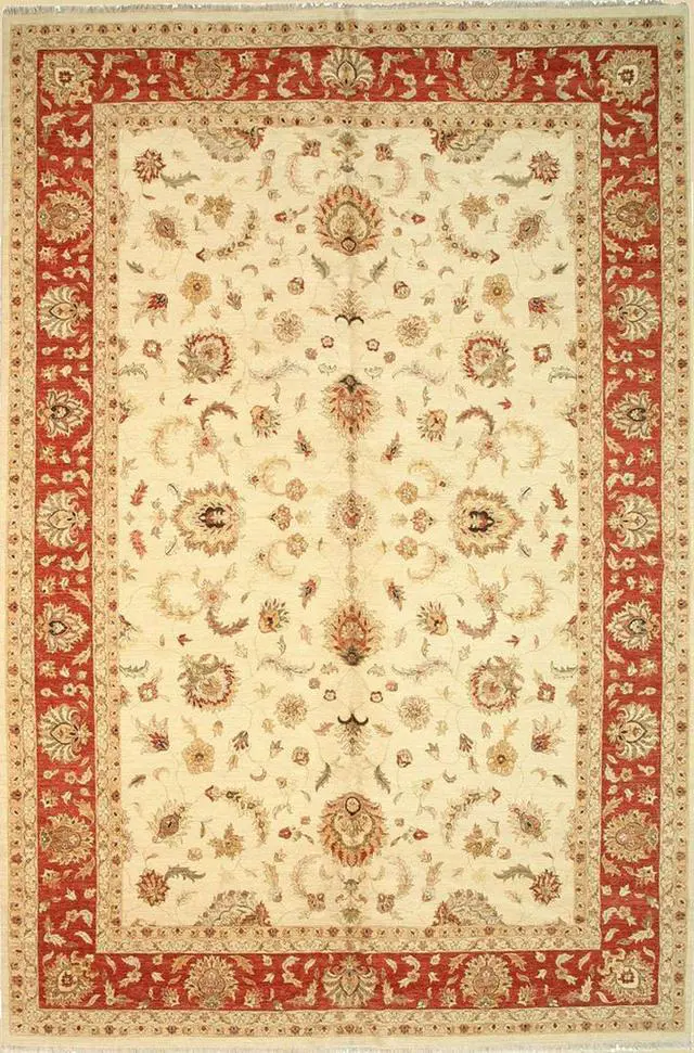 Alt view image 2 of 4 - Hand Knotted Wool Ivory Traditional Oriental Agra Rug, Made in India