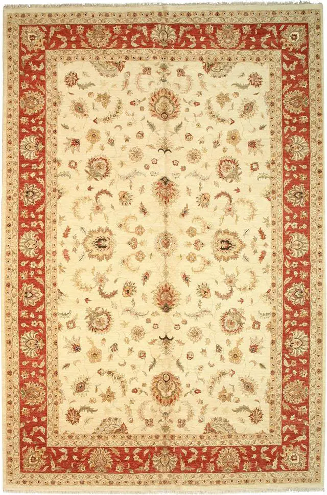 Main image of Hand Knotted Wool Ivory Traditional Oriental Agra Rug, Made in India
