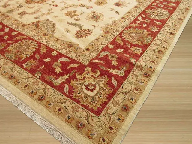 Alt view image 3 of 4 - Hand Knotted Wool Ivory Traditional Oriental Agra Rug, Made in India