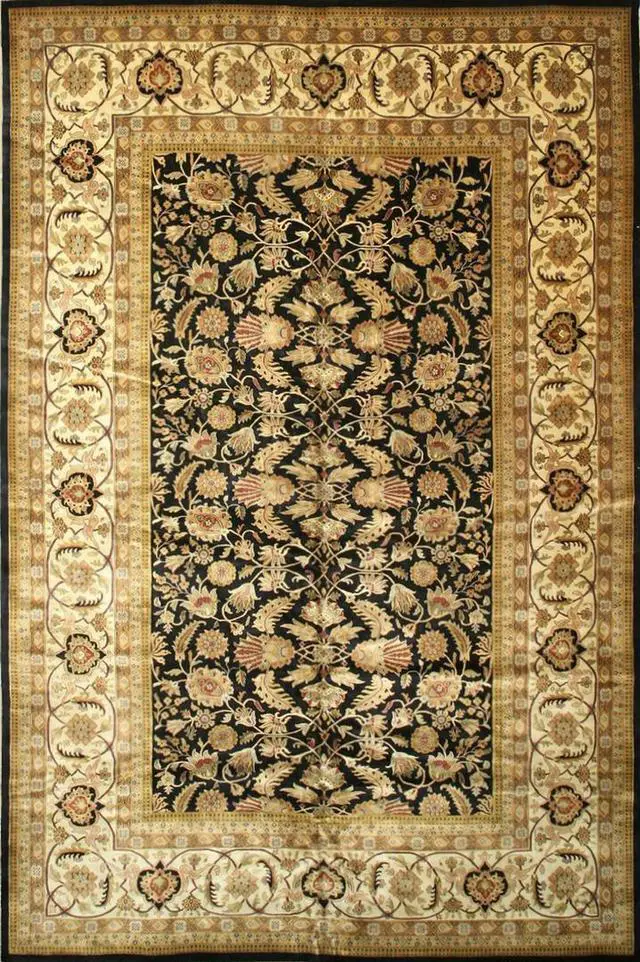 Alt view image 2 of 4 - Hand Knotted New Zealand Wool Black Traditional Oriental Sarouk Rug, Made in India