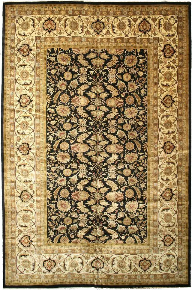 Main image of Hand Knotted New Zealand Wool Black Traditional Oriental Sarouk Rug, Made in India