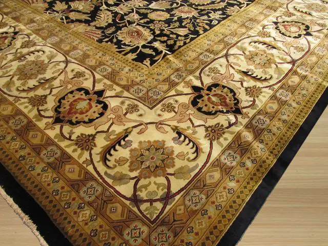 Alt view image 3 of 4 - Hand Knotted New Zealand Wool Black Traditional Oriental Sarouk Rug, Made in India