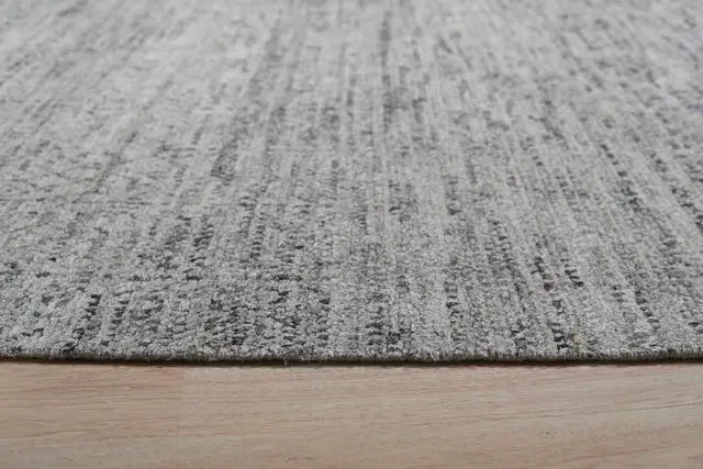 Alt view image 7 of 7 - Hand-Knotted Natural Silk Grey Mix Contemporary Solid Color Natural Silk Grass Design Rug, Made in India