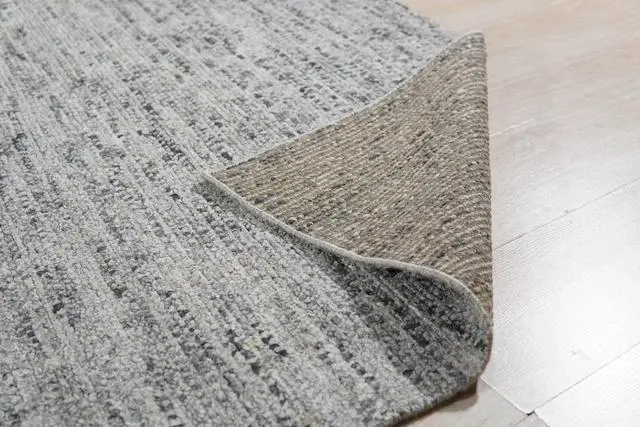 Alt view image 4 of 7 - Hand-Knotted Natural Silk Grey Mix Contemporary Solid Color Natural Silk Grass Design Rug, Made in India
