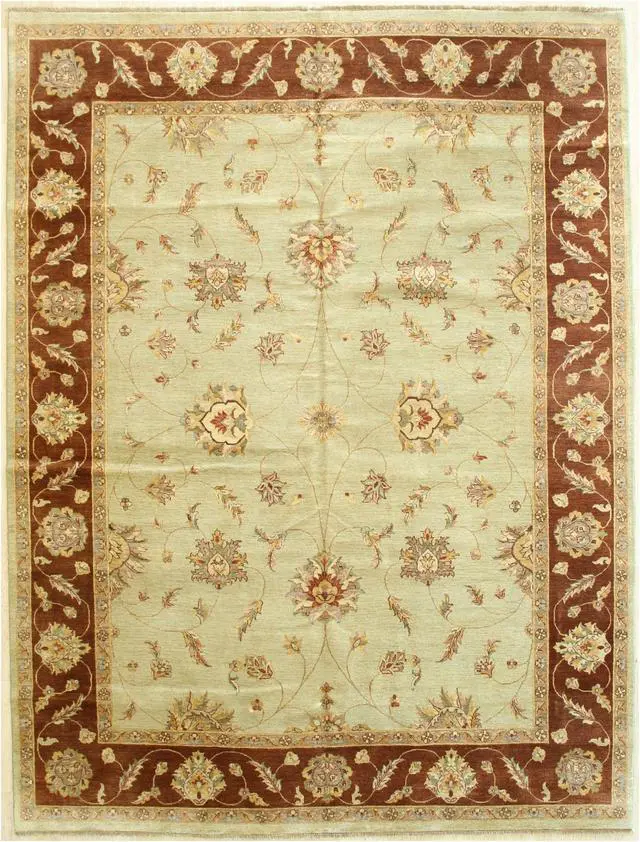 Main image of Mint Green/Brown Hand Knotted Wool Traditional Agra Rug, Made in India