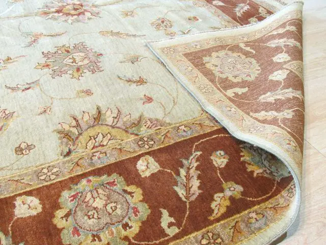 Alt view image 4 of 5 - Mint Green/Brown Hand Knotted Wool Traditional Agra Rug, Made in India