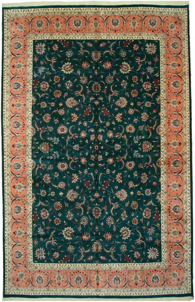 Alt view image 3 of 5 - Hand Knotted Wool Green Traditional Oriental Pak-Persian Rug, Made in India