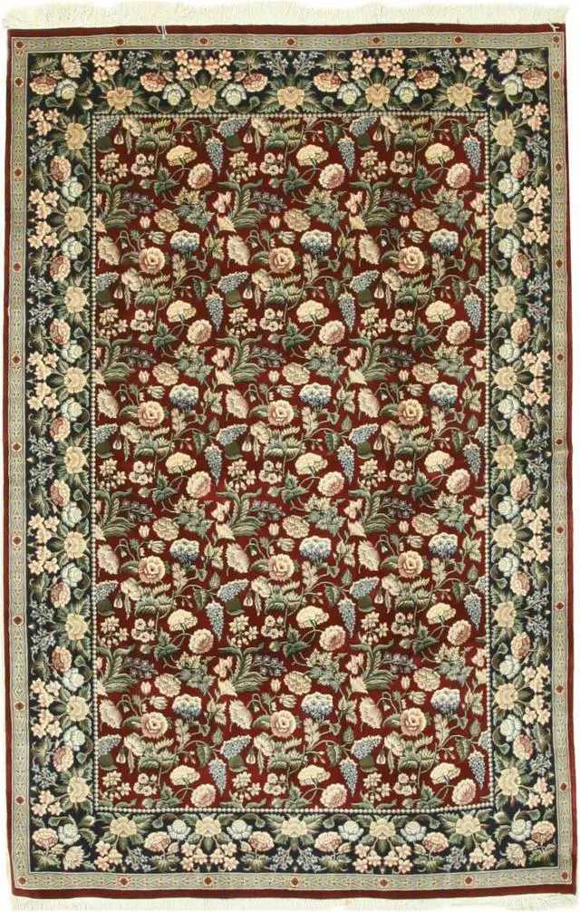 Alt view image 2 of 5 - Hand Knotted Wool Red Traditional Floral Pak-Persian Rug, Made in India