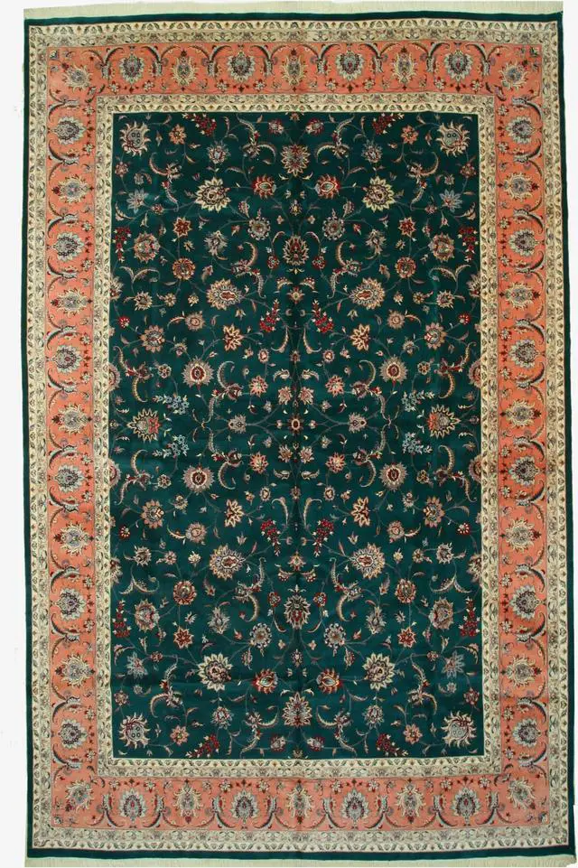 Alt view image 2 of 5 - Hand Knotted Wool Green Traditional Oriental Pak-Persian Rug, Made in India