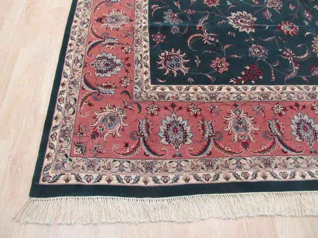 Alt view image 4 of 5 - Hand Knotted Wool Green Traditional Oriental Pak-Persian Rug, Made in India
