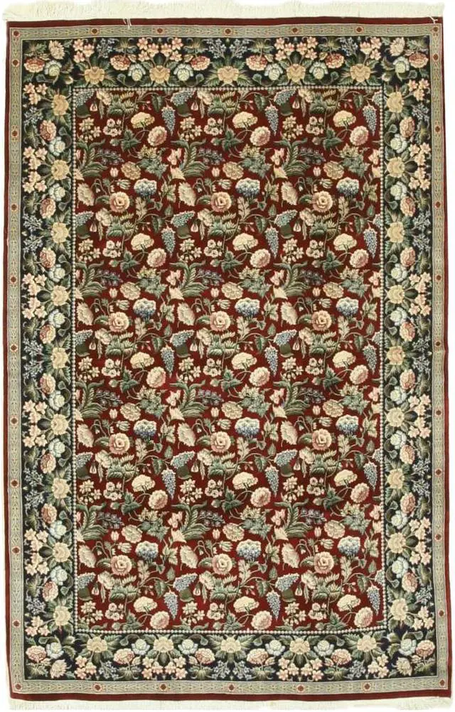 Alt view image 3 of 5 - Hand Knotted Wool Red Traditional Floral Pak-Persian Rug, Made in India