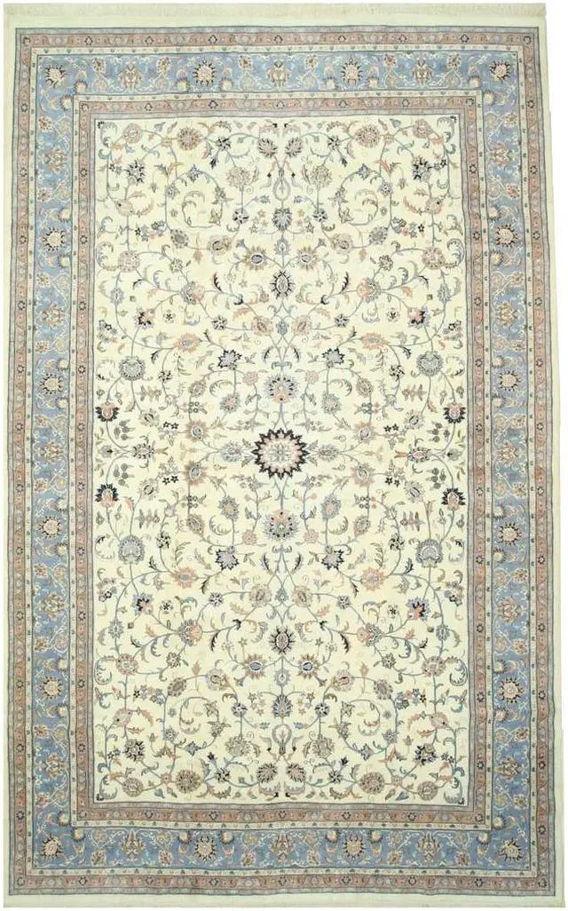 Alt view image 2 of 5 - Hand Knotted Wool Ivory Traditional Oriental Kashan Rug, Made in India