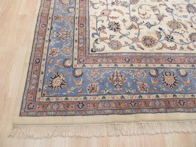 Alt view image 3 of 5 - Hand Knotted Wool Ivory Traditional Oriental Kashan Rug, Made in India