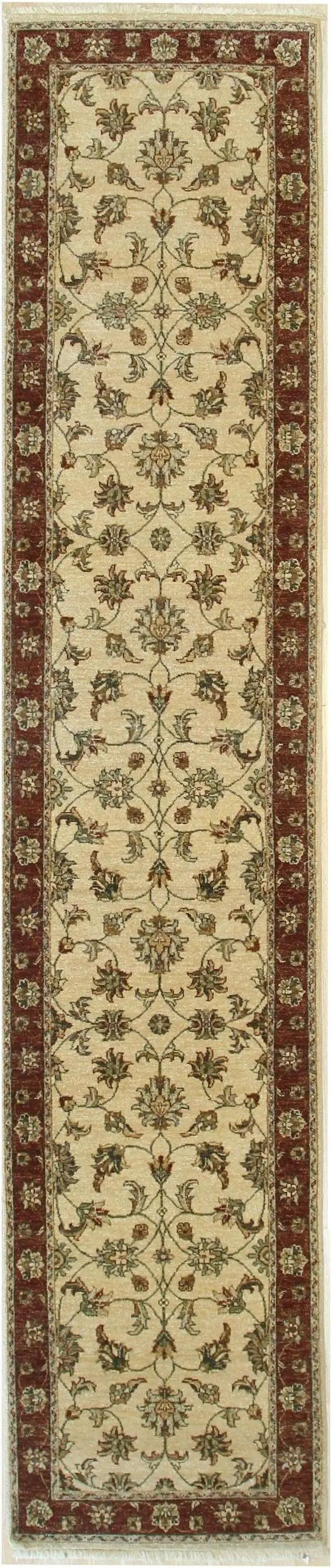 Alt view image 7 of 7 - Ivory/Red Hand Knotted Wool Traditional Oriental Agra Rug, Made in India