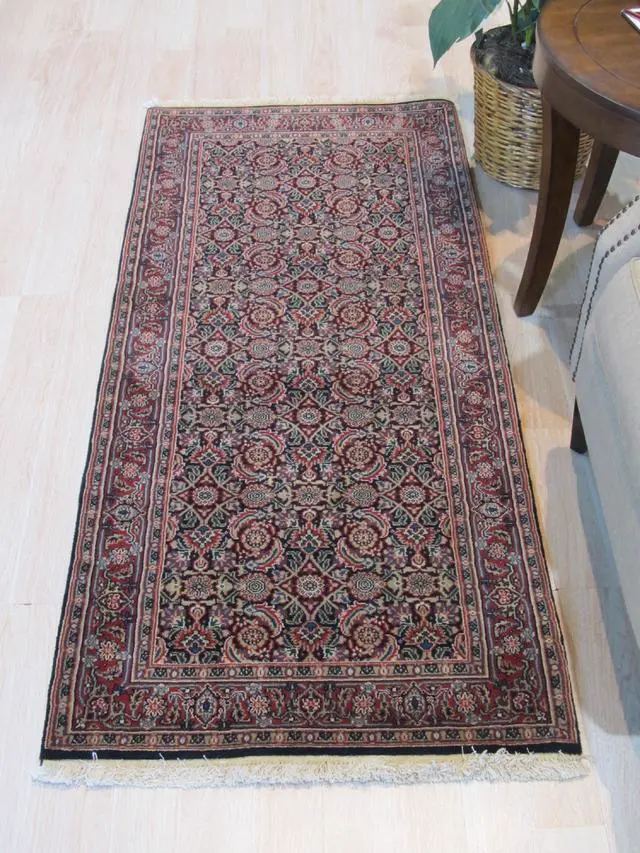 Main image of Navy/Rust Hand Knotted Wool Traditional Oriental Herati Rug, Made in India