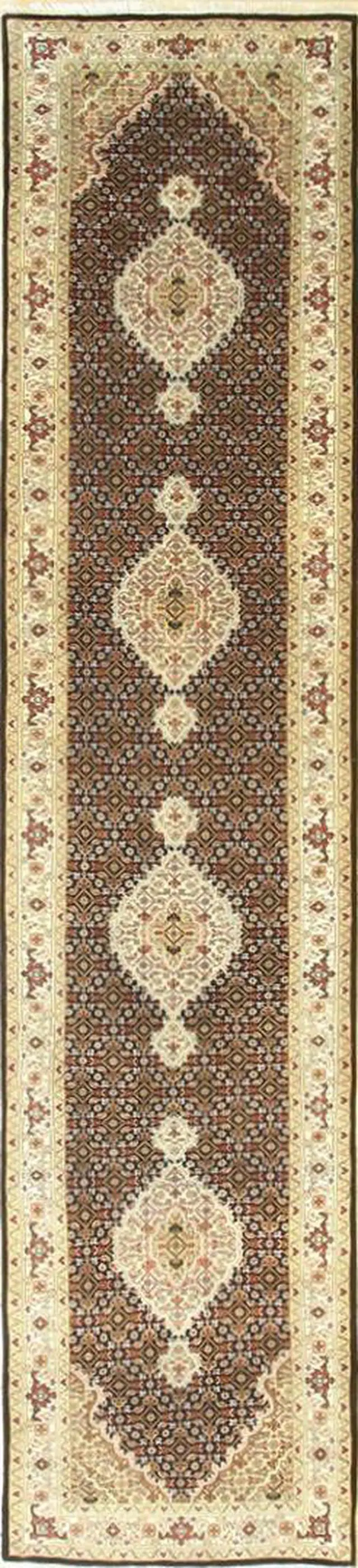 Alt view image 3 of 6 - Black/Red Hand Knotted Wool Traditional Mahi Tabriz Rug, Made in India