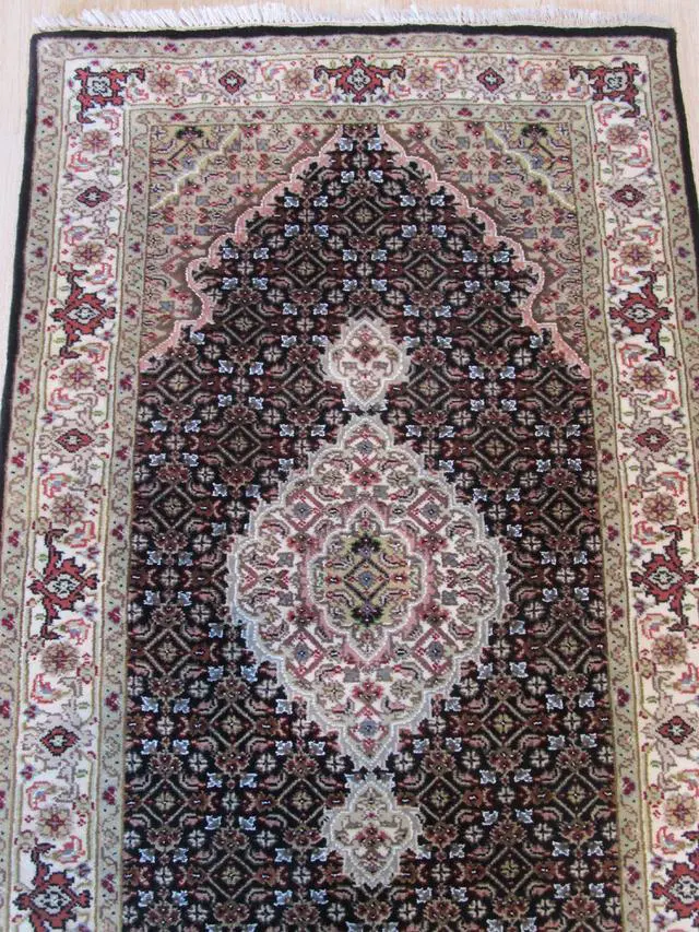 Alt view image 5 of 6 - Black/Red Hand Knotted Wool Traditional Mahi Tabriz Rug, Made in India