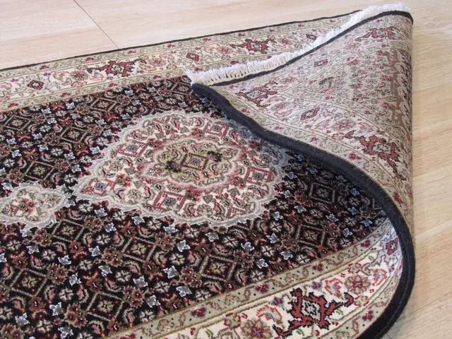 Alt view image 4 of 6 - Black/Red Hand Knotted Wool Traditional Mahi Tabriz Rug, Made in India