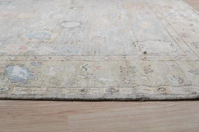 Alt view image 5 of 7 - Hand-Knotted Natural Silk Grey/Light Olive Classic Floral Natural Silk Oushak Rug, Made in India