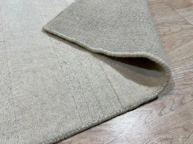 Alt view image 4 of 7 - Hand-Knotted Wool White Modern Contemporary Loop and Pile White Hand-Knotted Rug, Made in India