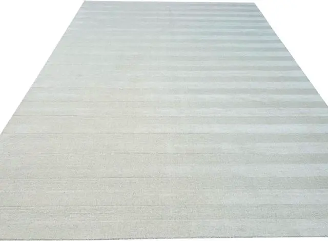 Alt view image 5 of 7 - Hand-Knotted Wool White Modern Contemporary Loop and Pile White Hand-Knotted Rug, Made in India