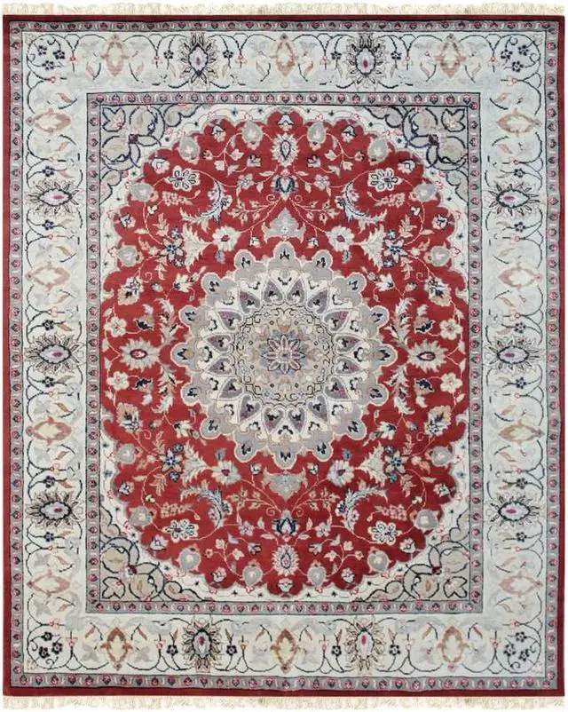 Alt view image 3 of 7 - Hand-Knotted Wool/ silk Red Traditional Classic Rug, Made in India
