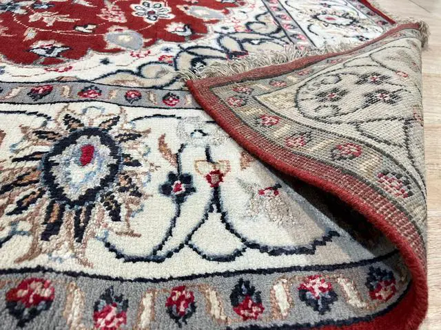 Alt view image 7 of 7 - Hand-Knotted Wool/ silk Red Traditional Classic Rug, Made in India