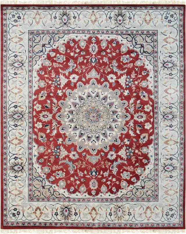 Alt view image 2 of 7 - Hand-Knotted Wool/ silk Red Traditional Classic Rug, Made in India
