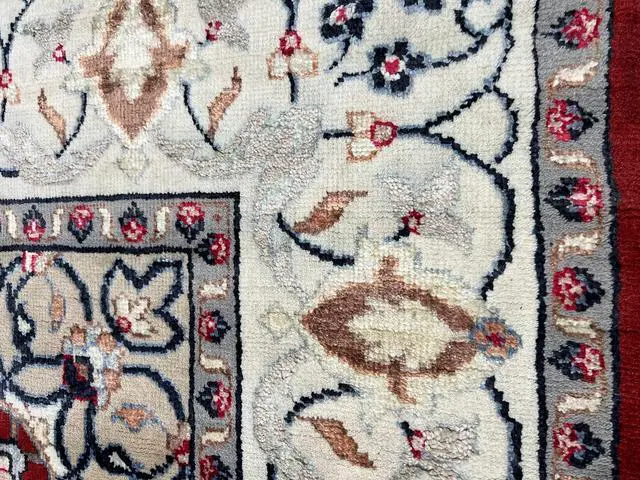 Alt view image 6 of 7 - Hand-Knotted Wool/ silk Red Traditional Classic Rug, Made in India