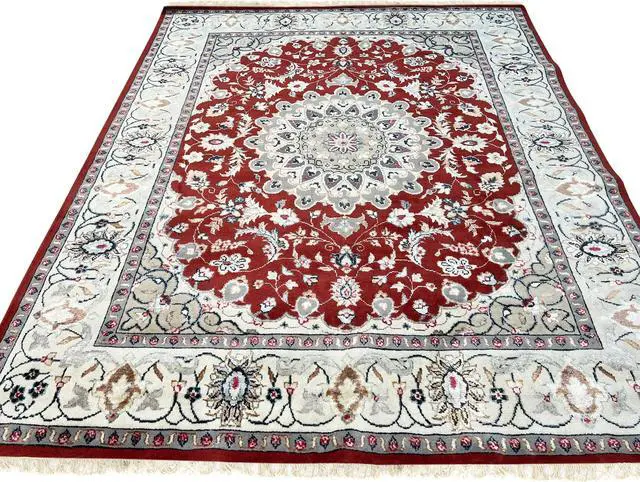 Alt view image 5 of 7 - Hand-Knotted Wool/ silk Red Traditional Classic Rug, Made in India
