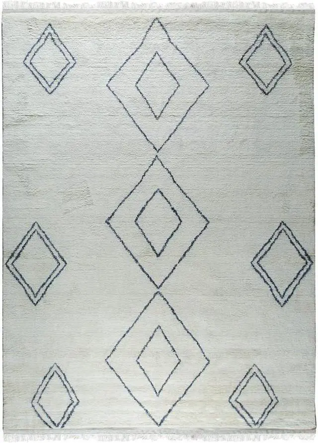 Alt view image 3 of 7 - Hand-Knotted Wool Ivory Modern Contemporary Moroccan Rug, Made in India