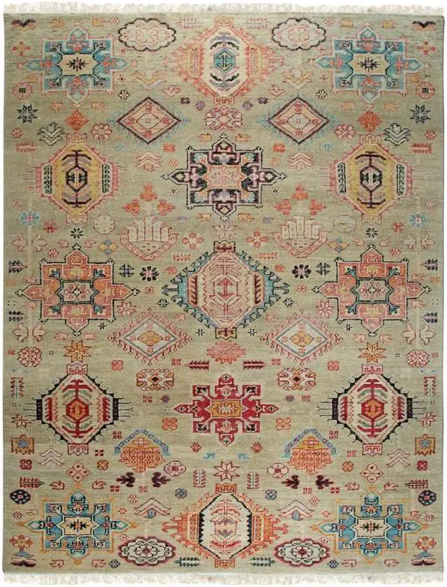 Alt view image 3 of 6 - Hand-Knotted Wool Ivory Classic Traditional Heriz Serapi Bakhshish Rug, Made in India