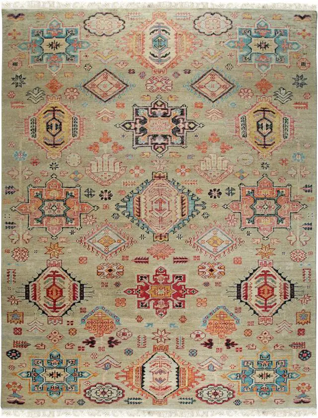 Alt view image 2 of 6 - Hand-Knotted Wool Ivory Classic Traditional Heriz Serapi Bakhshish Rug, Made in India