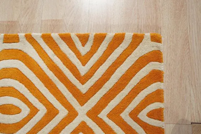 Alt view image 4 of 7 - Light Orange Modern Contemporary Modern Tufted Stripes Area Rug, Made in India