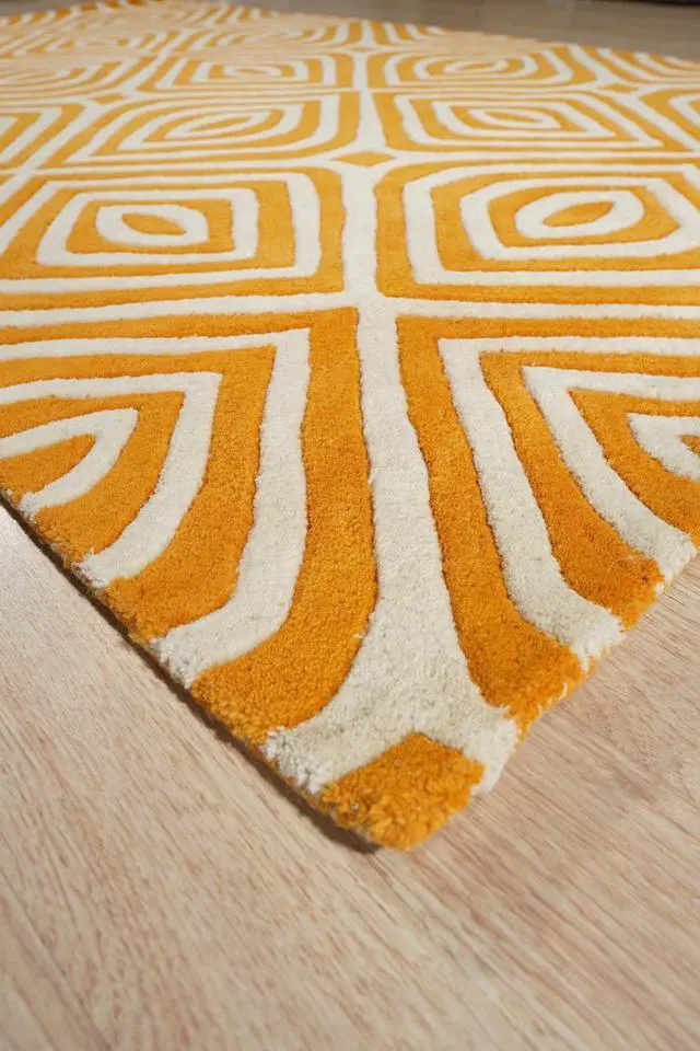 Alt view image 7 of 7 - Light Orange Modern Contemporary Modern Tufted Stripes Area Rug, Made in India
