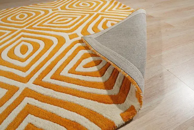 Alt view image 6 of 7 - Light Orange Modern Contemporary Modern Tufted Stripes Area Rug, Made in India