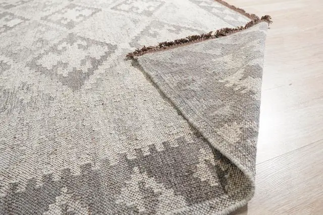 Alt view image 4 of 7 - Natural Grey Geometric Contemporary Modern Flat Weave Area Rug, Made in India