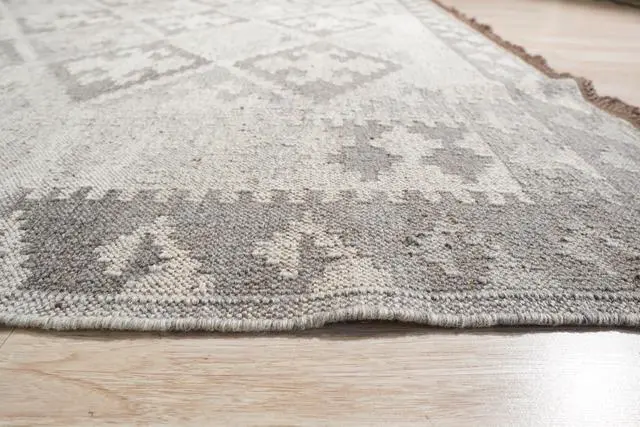 Alt view image 5 of 7 - Natural Grey Geometric Contemporary Modern Flat Weave Area Rug, Made in India